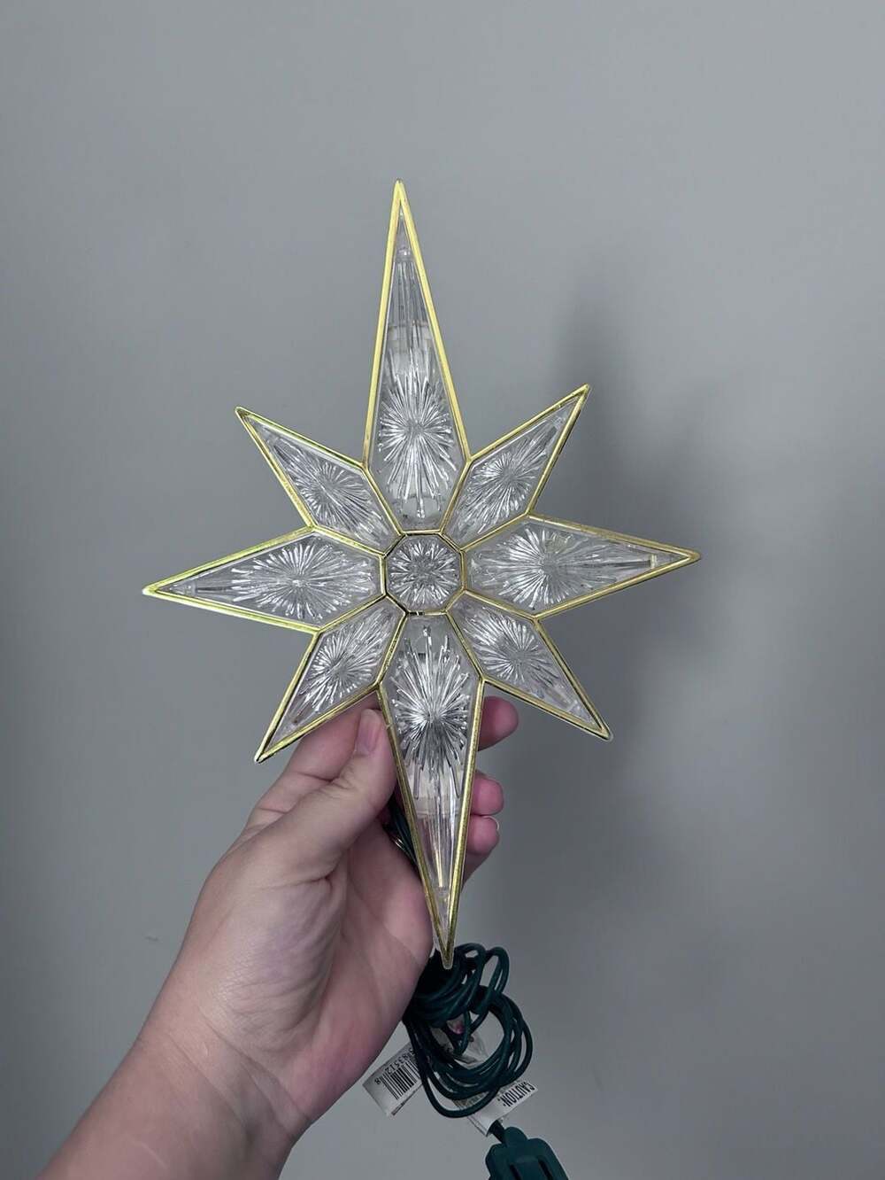 Northlight 11-Inch Lighted Clear Bethlehem Star Christmas Tree Topper Gold Trim